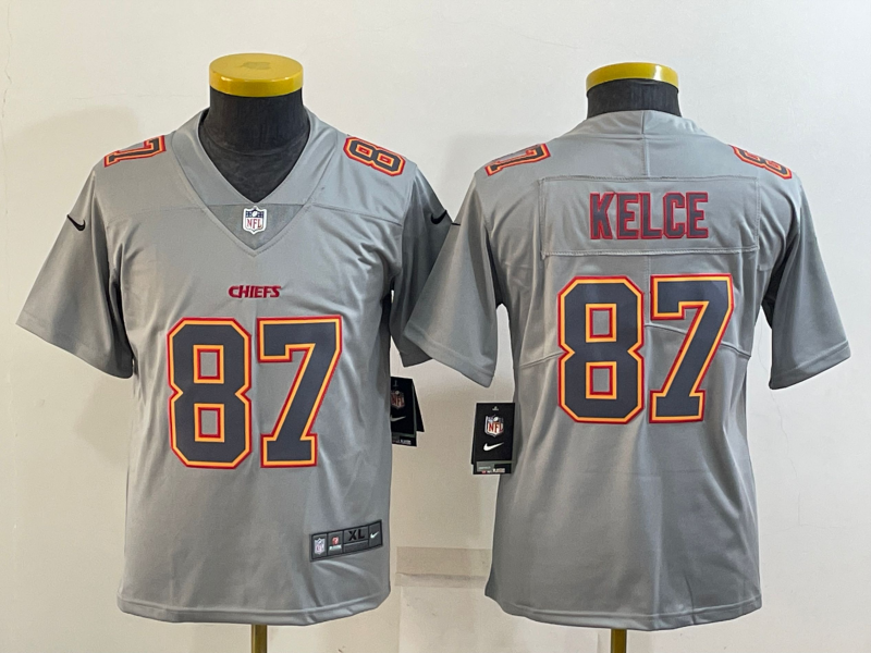 Youth Kansas City Chiefs #87 Travis Kelce Grey Atmosphere Fashion Stitched Jersey Youth Kansas City Chiefs #87 Travis Kelce Grey Atmosphere Fashion Stitched Jersey
